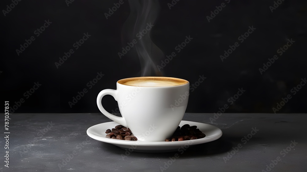 A coffee cup positioned on a dark surface for contrast A coffee cup positioned on a dark surface for contrast