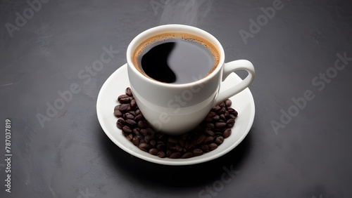 A hot beverage served in a cup over black backdrop