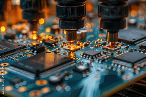 an assembly line in a modern electronics manufacturing facility professional photography