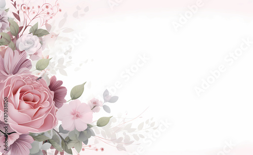 AI generated illustration of pink rose with white and gray foliage on a soft pink backdrop © Wirestock