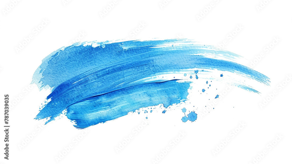 light blue stroke of watercolor paint brush isolated on white white background