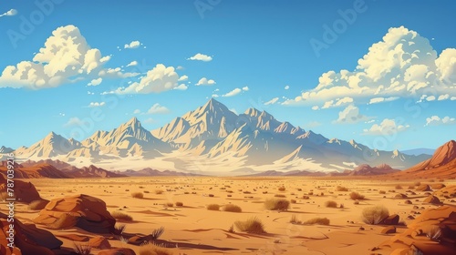 Desert scenery with mountain range in the distance photo
