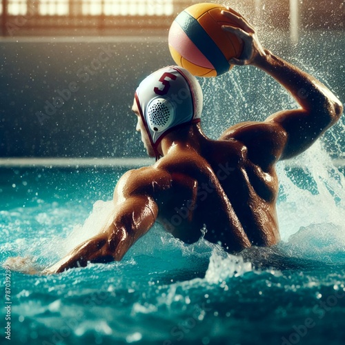 player in professional water polo game match photo