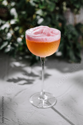 Elegant frothy cocktail in a stem glass