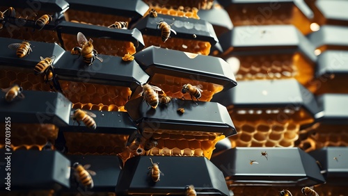 A modern honey hive, honey is extracted using advanced technology, A fusion of nature and technology