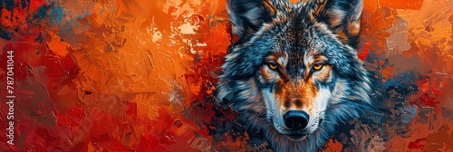 The penetrating eyes of a lone wolf stand out against a fiery abstract background, evoking themes of solitude and resilience