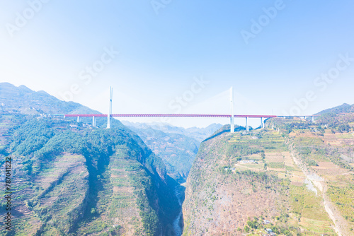 Winter sunny day scenery of Beipanjiang Bridge at the border of Liupanshui, Guizhou, China and Qujing, Yunnan photo