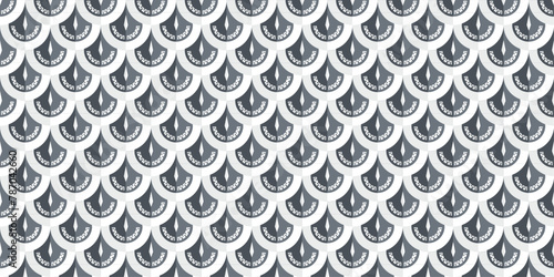 Seamless pattern of black color scales with ancient symbols for wallpaper background and fabric