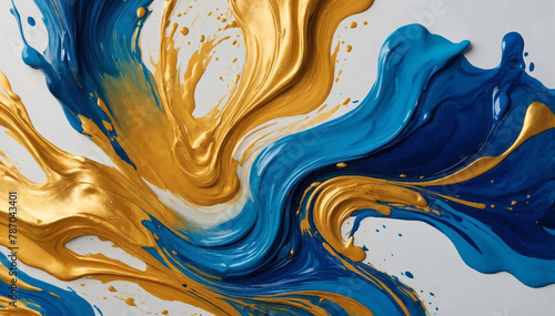 Blue and gold paint strokes in watercolor on a transparent background