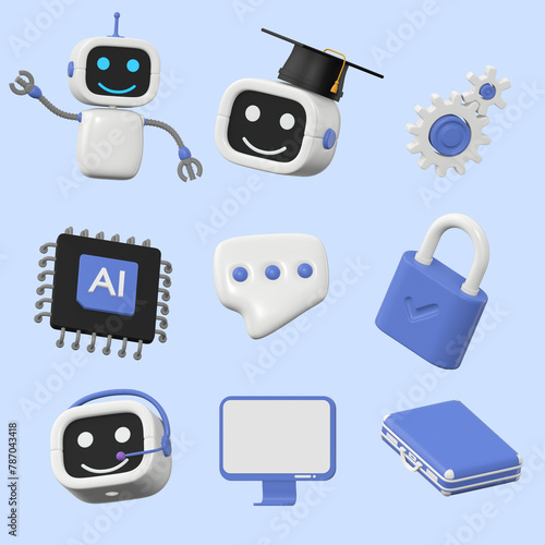 3d render illustration icon of AI in science and business, Technology and engineering concept.
