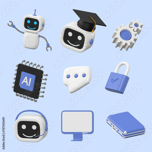 3d render illustration icon of AI in science and business, Technology and engineering concept.