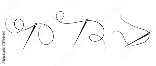 Sewing needle with thread linear icon. Thin line illustration. Tailoring. Contour symbol. Used in web , templates . Isolated on white background in eps 10.
