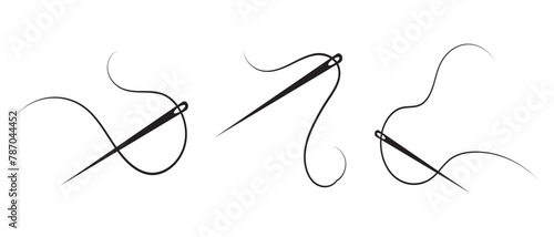 Sewing needle with thread linear icon. Thin line illustration. Tailoring. Contour symbol. Used in web , templates . Isolated on white background in eps 10.