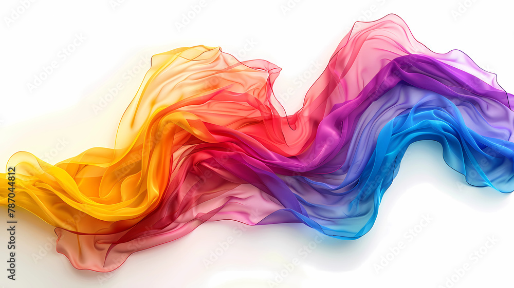 Flowing silk sheet rainbow colored fabric on white background-16:9 ratio Flowing silk sheet rainbow colored fabric on white background-16:9 ratio