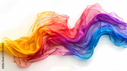 Flowing silk sheet rainbow colored fabric on white background-16:9 ratio