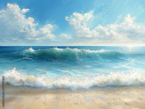 Summer ocean waves  natural light and colors painting