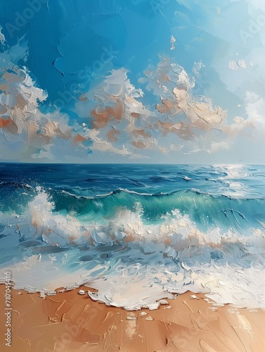 Summer ocean waves, natural light and colors painting © ARTenyo