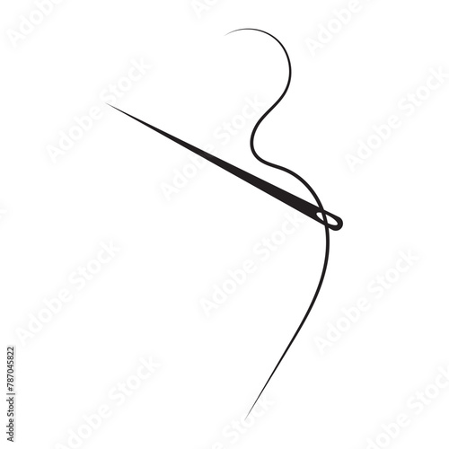 Needle and thread silhouette icon vector illustration. Tailor logo with needle symbol and curvy thread isolated on white background. In eps 10.