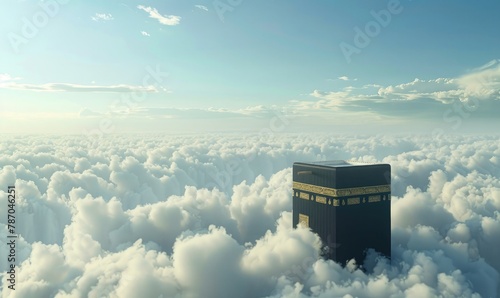 view of the Kaaba with clouds around it