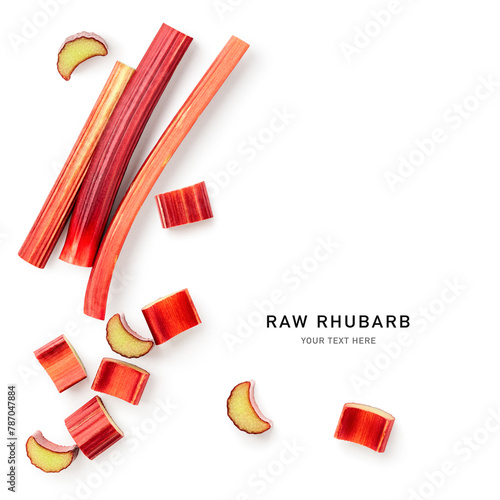Photos Raw rhubarb stem and slice isolated on white background.