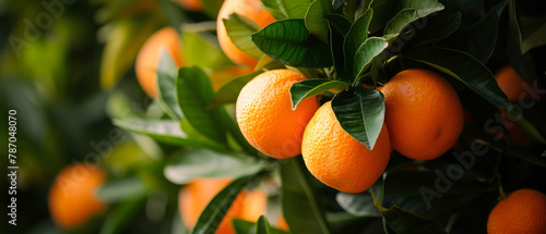 Close up of juicy mandarin, oranges, tangerine, with green leaf. Citrus Fruits. Gorgeous banner for ads. Generative ai