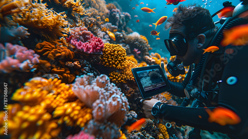 Oceanic Conservation Dashboard: Tablet in Underwater Marine Setting photo