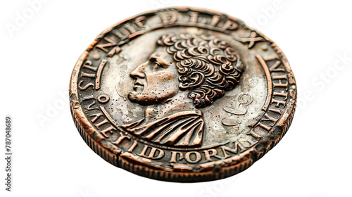 A coin with a woman's face on it and the words "St on transparent background