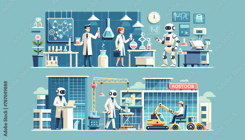 Concept of Artificial Intelligence Robotics and Automation Image. Vector illustration.