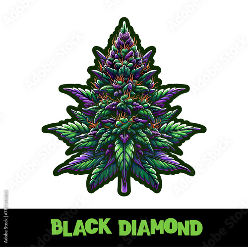 Vector Illustrated Black Diamond Cannabis Bud Strain Cartoon