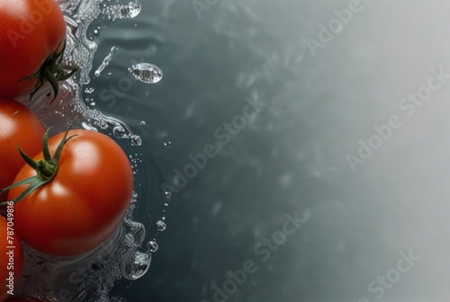Tomatoes on a monochrome background, on a background of water, photos for sale