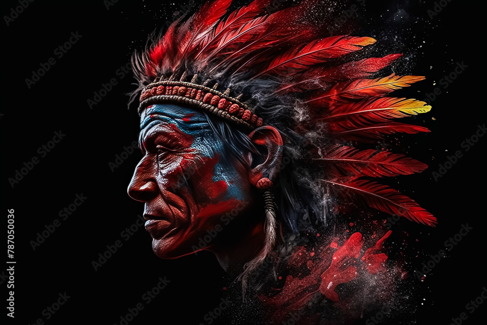 A man wearing a red and blue headdress A man wearing a red and blue headdress
