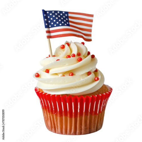 American flag toothpick on cupcake isolate