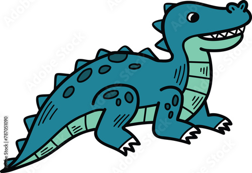 A cartoon drawing of a dinosaur with a big smile on its face