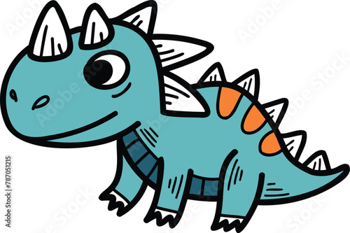 A cartoon dinosaur with a smile on its face