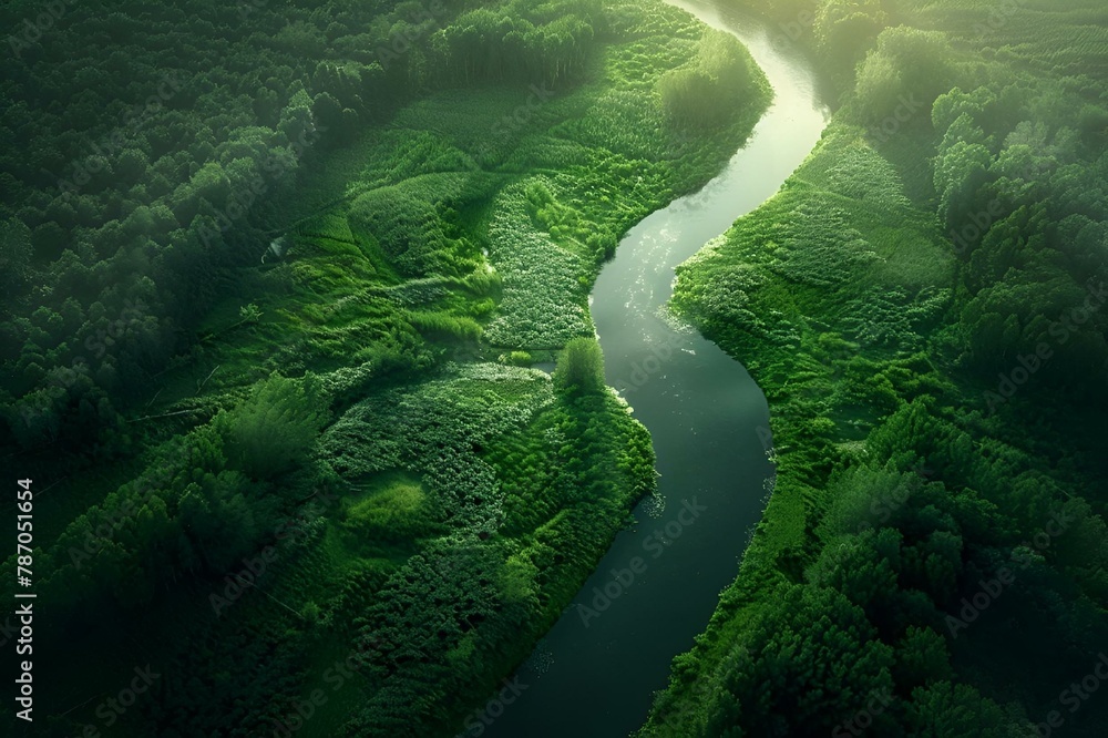 AI generated illustration of an aerial view of lush green jungle seen from airplane
