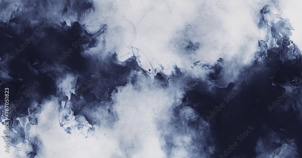 Abstract Blue Black and White Watercolor Background with Dark Tones and Smoke Pattern