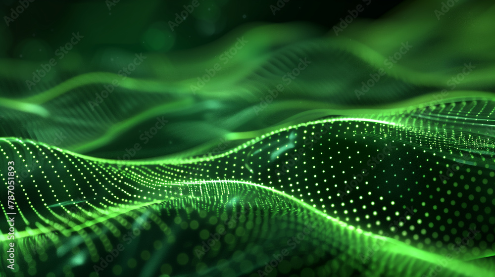 A green wave with yellow dots on it. The dots are small and scattered all over the wave A green wave with yellow dots on it. The dots are small and scattered all over the wave