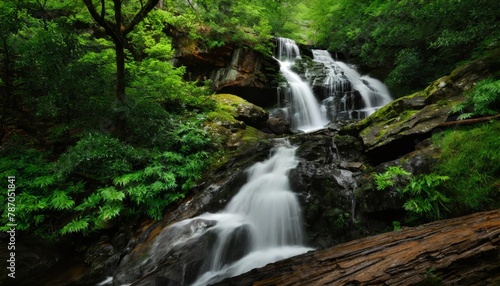 Tranquil waterfall oasis in lush forest