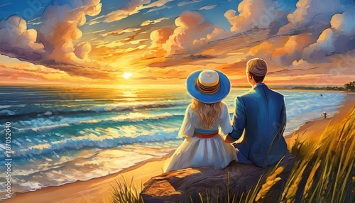 Romantic couple enjoying sunset on beach