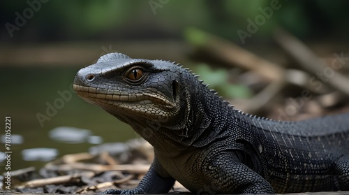 Asian water monitor Varanus salvator also common water monitor  large varanid lizard native to South.generative.ai