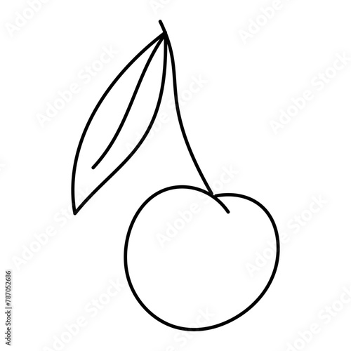 Hand drawn cherry. Cherrie line illustration. Vector isolated on white background.