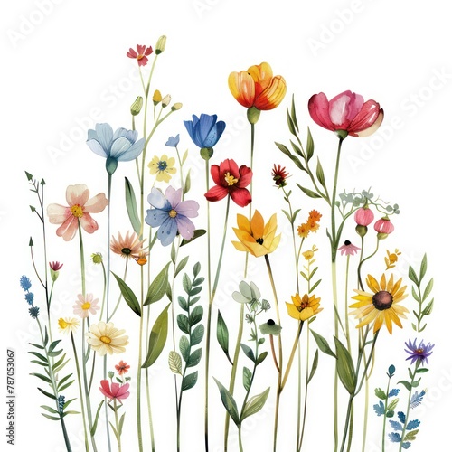 Colorful watercolor wildflowers illustration