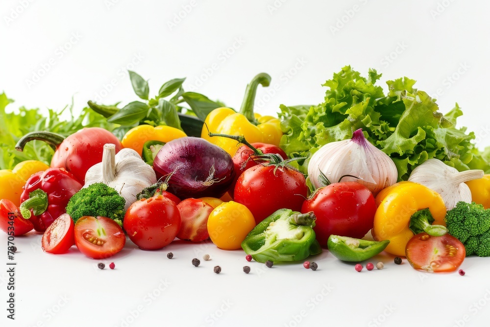 Assorted fresh vegetables falling on white background Assorted fresh vegetables falling on white background