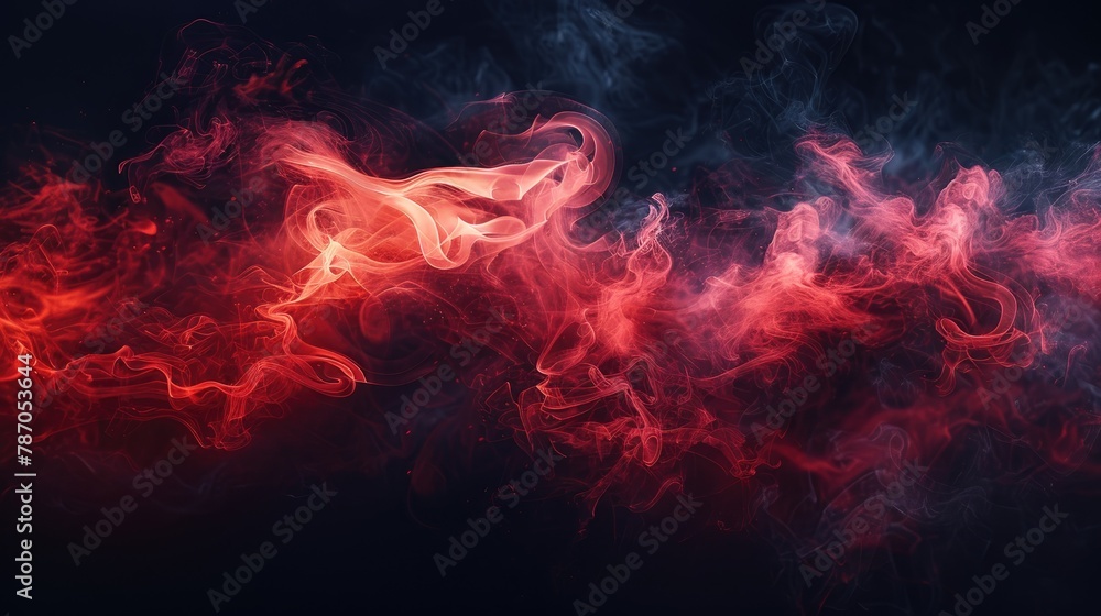 Concept of darkness depicted through abstract red smoke against a black backdrop