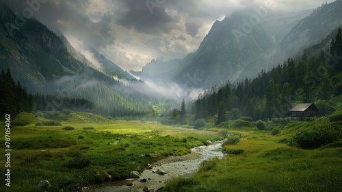 Beautiful Mountains Landscape In Switzerland With River Stream Landscape Wallpaper