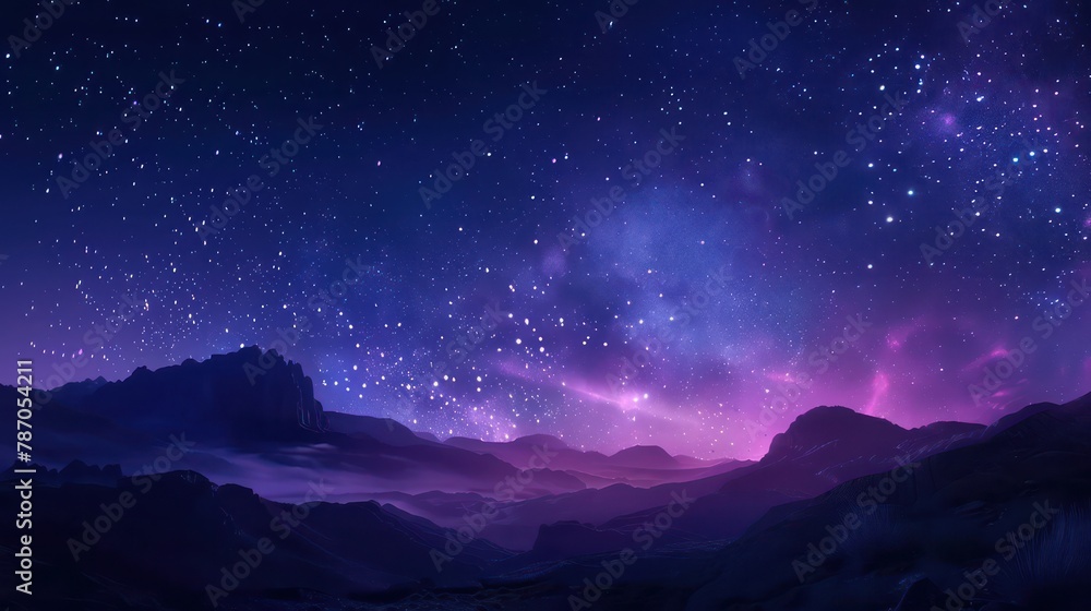 Starry night sky over mountain landscape