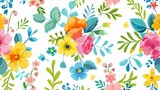 flowers and foliage colorful pattern spring summer isolated on white background