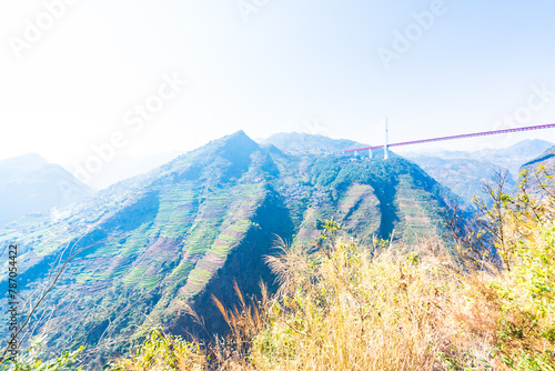 Winter sunny day scenery of Beipanjiang Bridge at the border of Liupanshui, Guizhou, China and Qujing, Yunnan photo