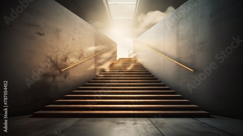 Ascending to success: rising arrow symbolizes growth and achievement on staircase - business concept image