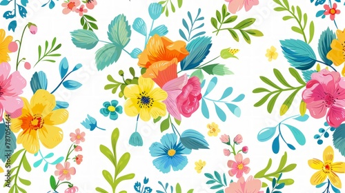 flowers and foliage colorful pattern spring summer isolated on white background